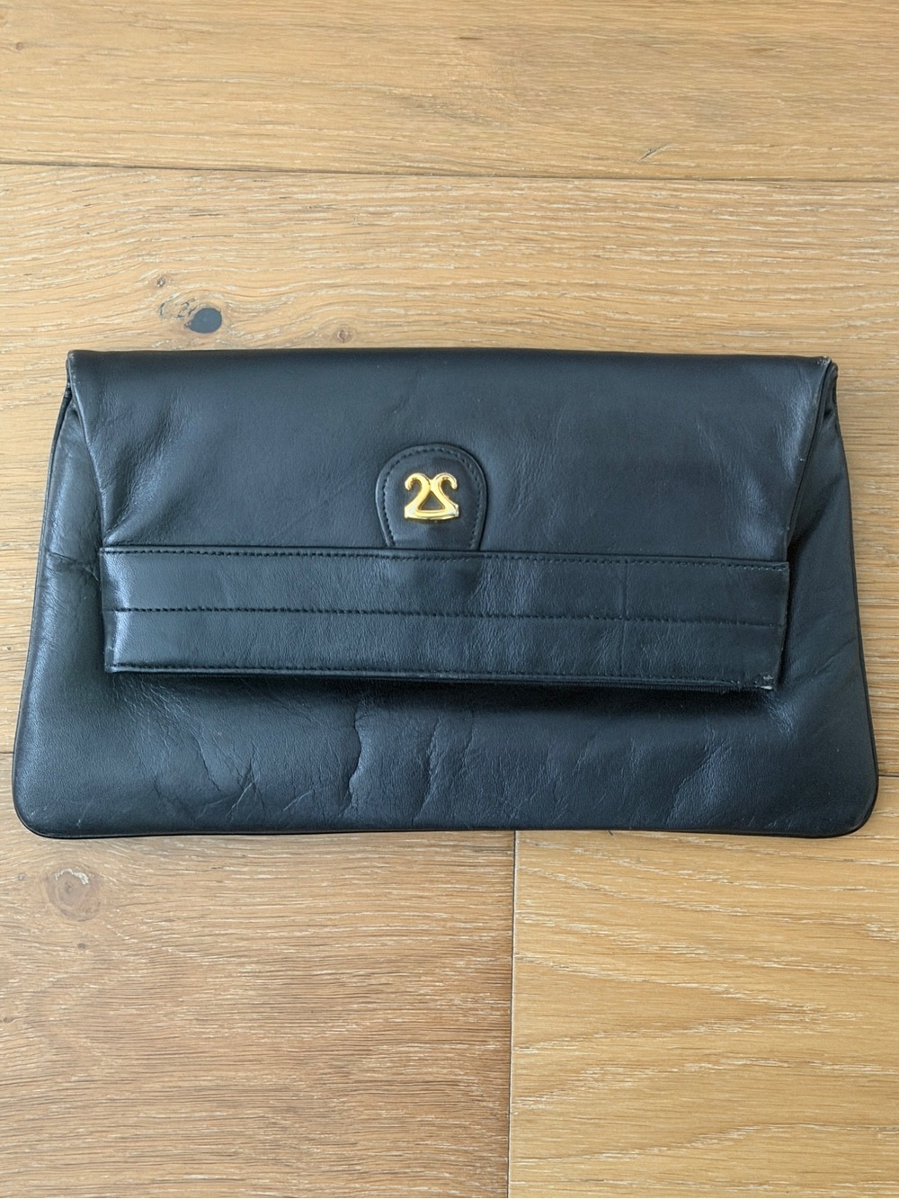 VTG Lewis Leather Foldover Pop Up Clutch Bag 60s 70s Squeeze Frame Black MCM